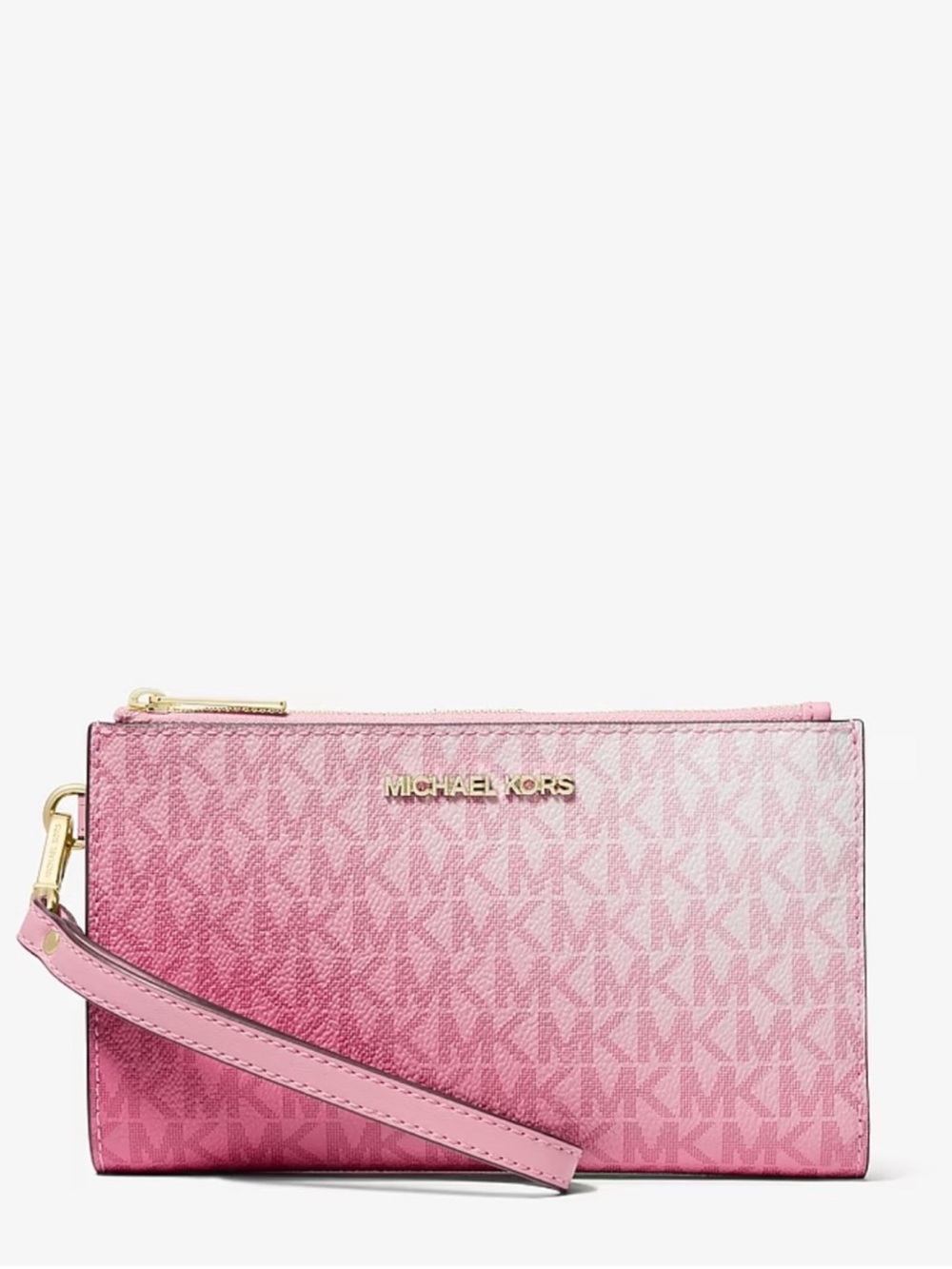 Michael Kors Pink Signature Ombre Wristlet Double Zip Wallet